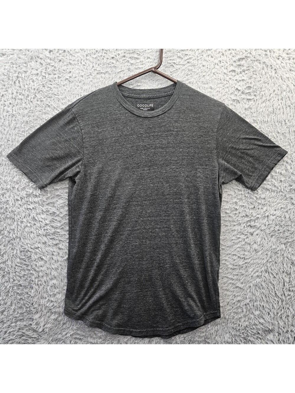 GOODLIFE USA T Shirt Men Medium Curve Hem Crewneck Rayon Cotton Poly Graphite